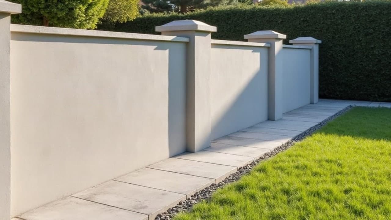 Muret de clôture enduit et couvert d'un chaperon béton à Cléguer