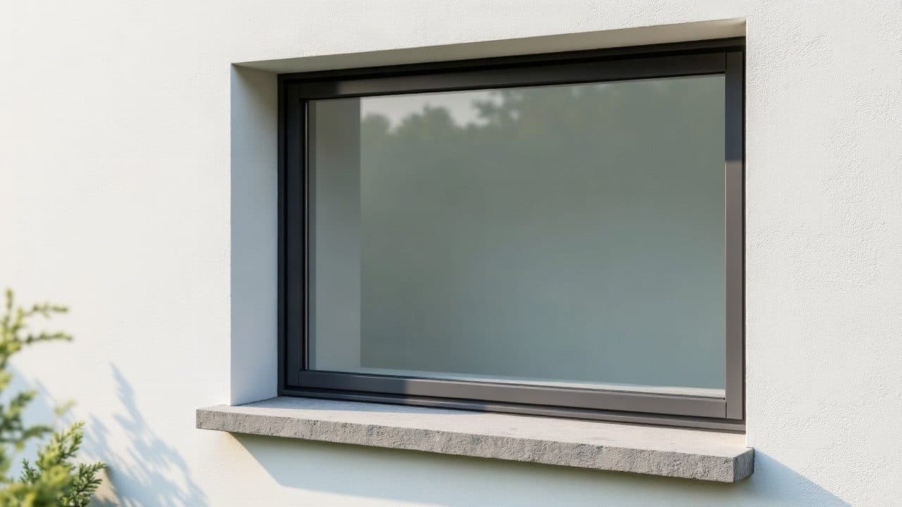 Nouvelle ouverture de fenêtre élargie dans la façade enduite d'un pavillon