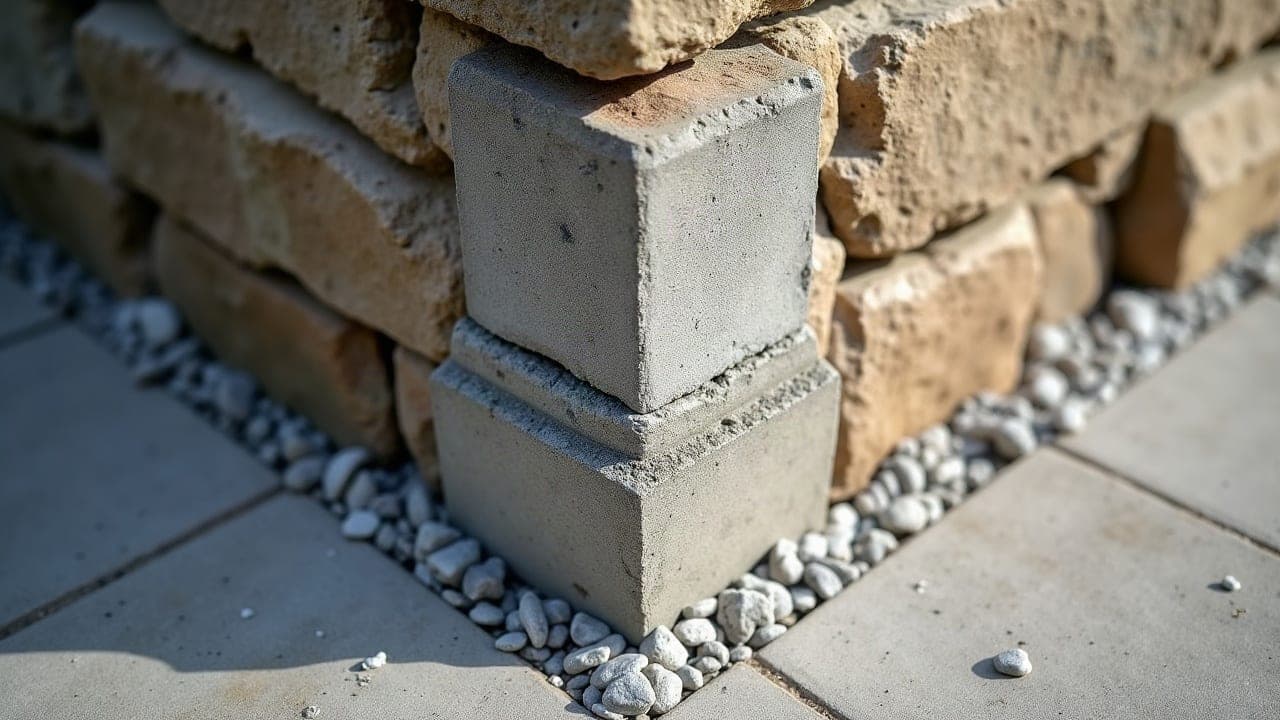 Angle d'un mur en pierre ancienne rejointoyé à Quistinic