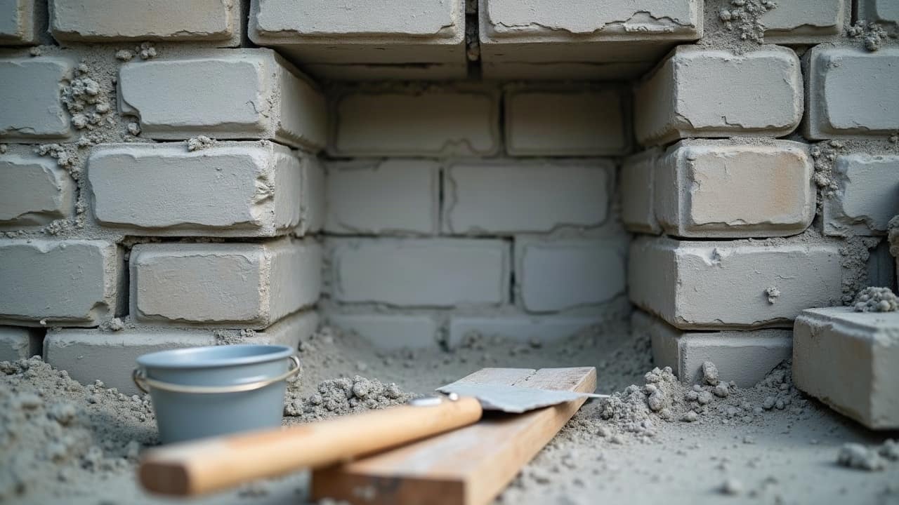 Linteau en béton armé posé au-dessus d'une ouverture fraîchement pratiquée dans un mur de parpaing